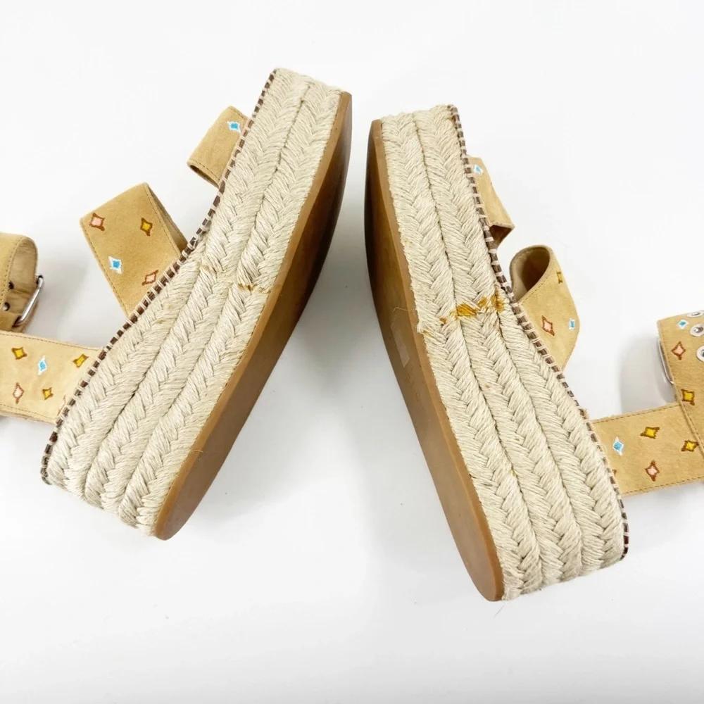 ✅ Rag & Bone Tara Platform‎ ANKLE STRAP Espadrille Suede Sandal TAN SIZE EU 38